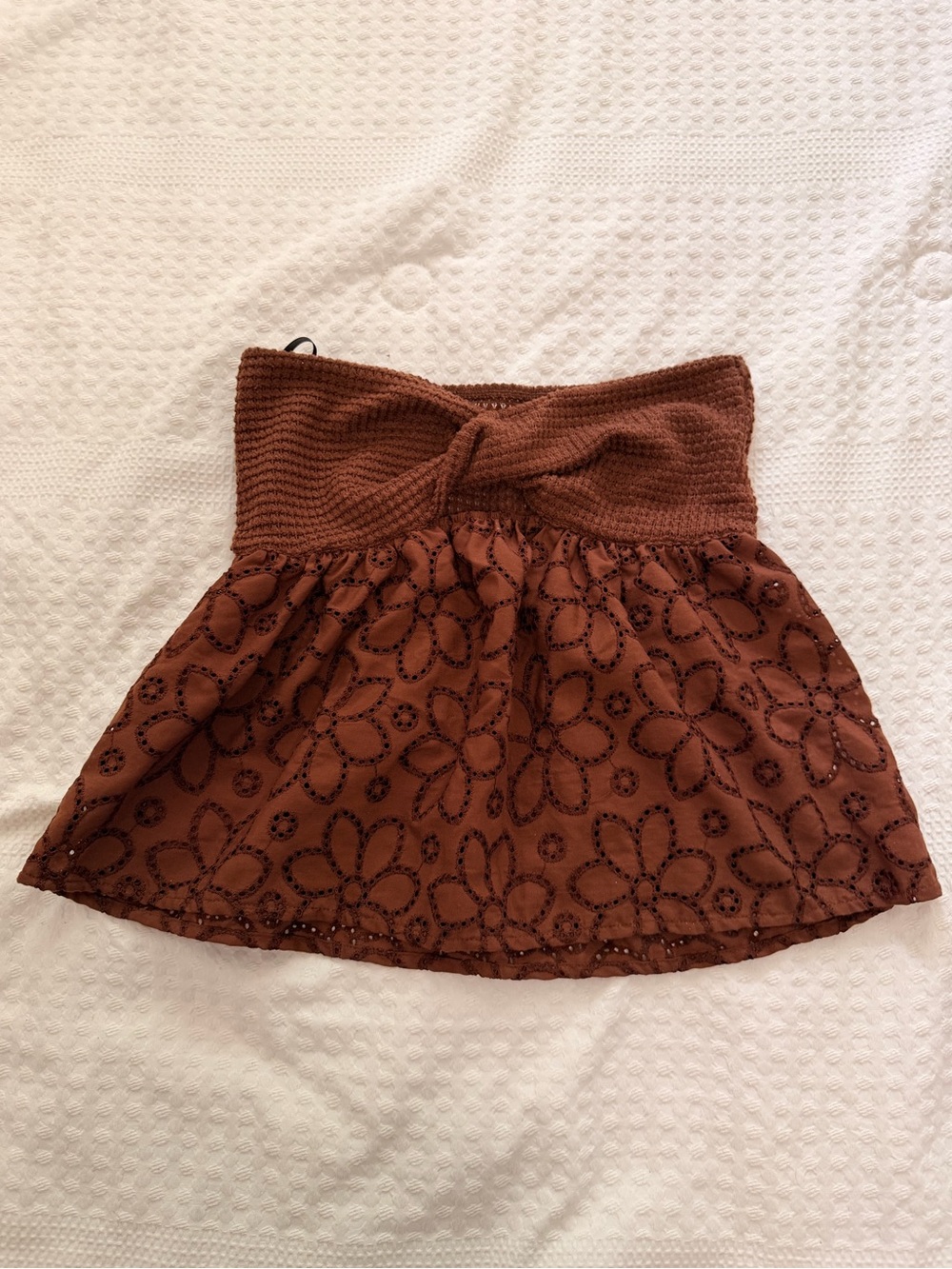 SHEIN Rust Brown Floral Eyelet Knit Waist Mini Skirt Top